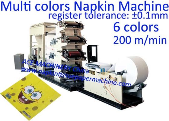6 Farbpapierservietten-Druckmaschine für Verkauf mit Register-Toleranz ± 0.1mm
